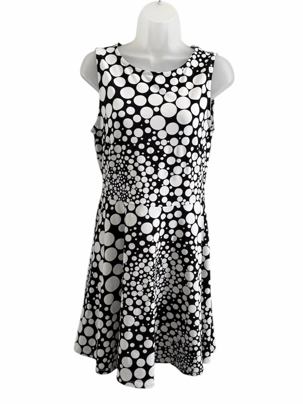 Beachtime Sleeveless Black & White Polka Dot Fit-and-Flare Dress